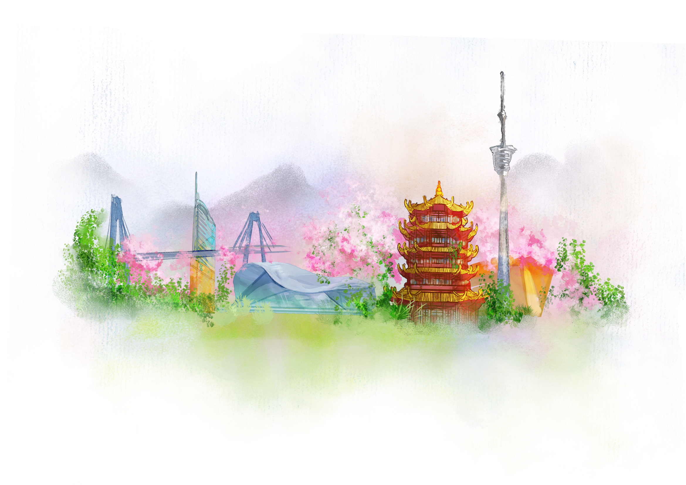 摄图网_401801692_武汉中国风山水水墨城市地标建筑插画（企业商用）.jpg